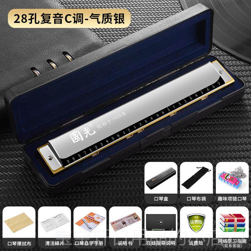 高档国光口琴高24孔复音28重音孔口琴专业入演奏级级成人初学者学