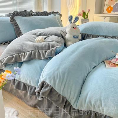 高档珊花瑚绒面四件套冬季保暖加厚加绒双绒牛奶被套床单带绒边20