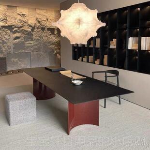 高档北台欧轻奢实木餐桌中古公设桌计师简约茶洽谈工作书桌长方形