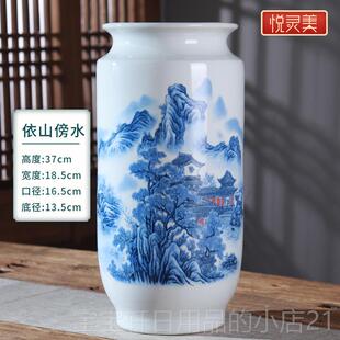 高档中式陶花瓶件客厅插花博古摆架玄关装饰品仿真花景镇德陶瓷瓷