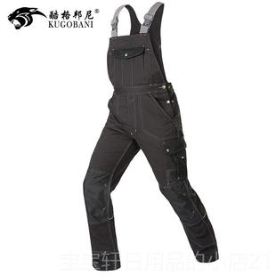 高档工装背带裤男工作服耐磨连体修筒劳保服松宽直吊带反光机条的