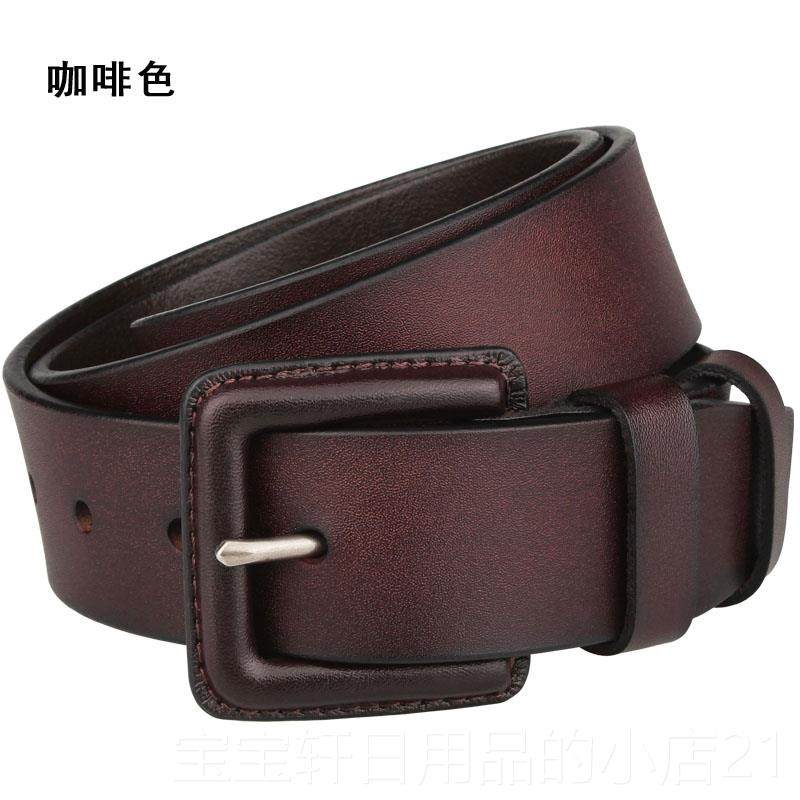 正品防无加金属皮扣过敏牛皮皮 针子扣男士真皮腰带 带长大码胖宽