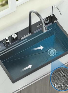 钢琴ZEN数显厨0房鲸鱼水槽大槽瀑布纳米窝洗碗盆34不单锈钢蜂家用