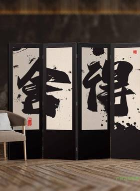 法式屏风遮断客厅挡折叠动JH-88120黑色隔办公室遮挡家用简易移双