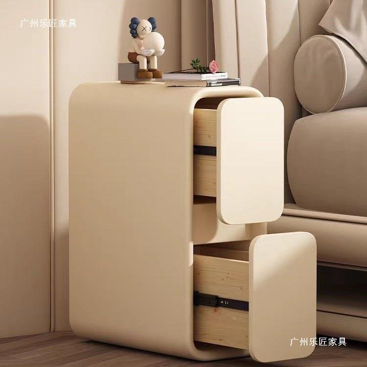 奶油床头柜轻奢法式实木2小型窄夹缝LWW0超cm迷你现代简约床人造