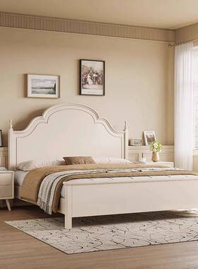 美式白色实木床现代简约1.8法式双人主卧1.5高箱储物公主女孩床