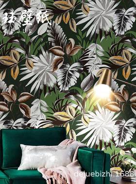 美式墙纸东南热带叶MPR雨林蕉绿色植物背景壁芭纸客厅卧亚室主题