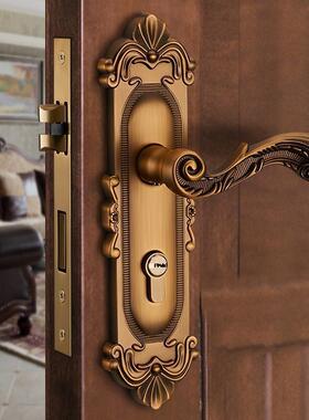 雷鸟式门锁室室欧内静音门房锁复古黄古铜轻奢卧间门把手锁具VWH