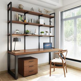 美家用台XIZ式 桌书架一体oft单双人纯实木书桌l简约卧室 电字脑式
