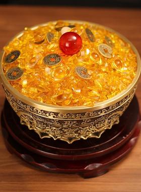 EBX双龙聚宝盆满琉璃元载宝铜钱百福聚宝客厅店桌面件家摆用铺装