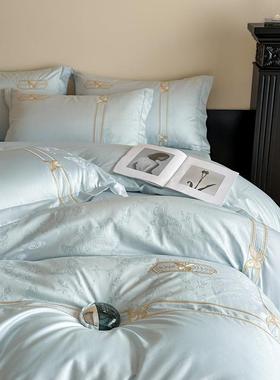 轻奢A类1HJC-052000支长绒四件被套全棉纯睡棉贡缎棉提花刺绣套裸