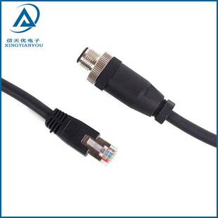 XTY工业相机线缆M12转RJ45超柔拖链连接线注塑1米3米相机网线接口