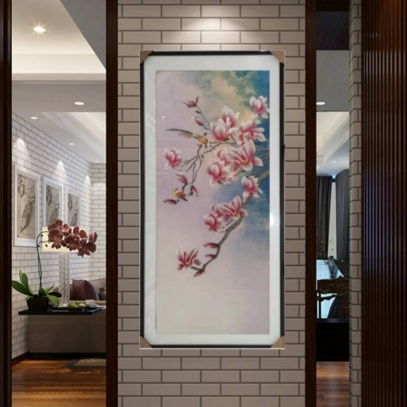 苏绣墙布装饰画苏州刺绣新中式现代装饰画马到成功玄关画