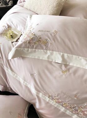 法轻奢公主风纯全棉棉四件套10支澳棉拼接刺绣高端浪漫床品023012