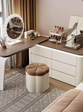 可伸缩储藏卧室轻奢妆桌现代简约实木梳妆台71771随意摆化局放布