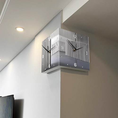 抽象简约e客转厅角时表钟家用双面拐角ZSD钟挂墙免打孔ld壁钟墙挂