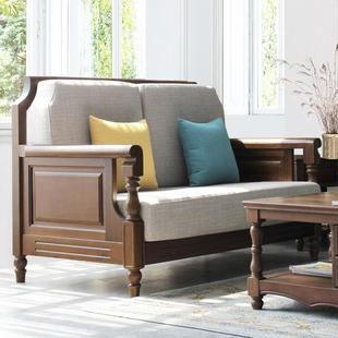 美实式 沙发全实木布艺沙发组合小户型TPQ三人位客复古乡厅村家木