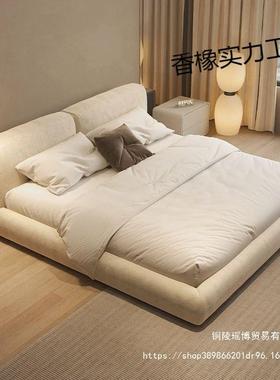 意式极简榻榻米床奶油风腐块磨砂艺床双布主卧室人81102大床豆婚