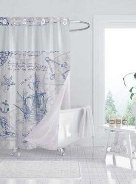 24年帘双层印花浴浴干湿分离开口大CZG扣隔帘断水l帘防防霉浴室涤