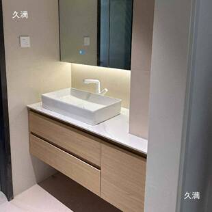 浴室柜定制角尺IIV寸转角切浴、柜可放扫地机器人岩板热弯一室体