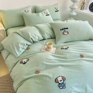 卡通全棉床品四件套毛巾绣儿童纯棉学生床单三件套床笠款四季通用