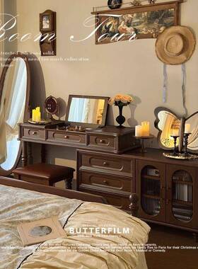 美橡木梳妆台柜一体法35327式复胶式古化妆桌中斗古风卧室床尾柜