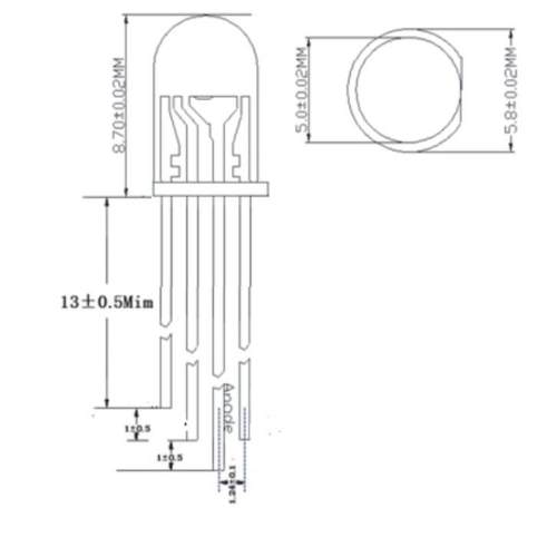 5mm圆内置通讯C直插发光极管透明头四PXO脚F5rgb幻二彩LED贴片I灯