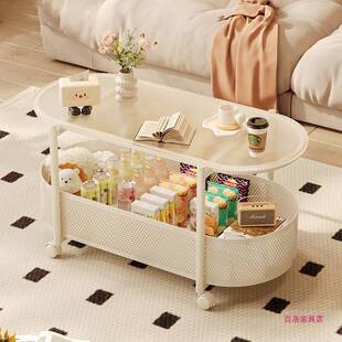 奶油风可移动茶几小户型客厅沙发边柜侧边茶几简约现代收纳小推车