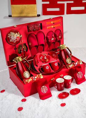 结婚陪嫁物女方全娘LUE套装家婚礼红色李箱嫁妆婚庆用品品行大全