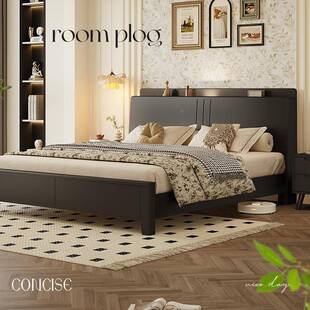 YFWJ-W03尔斯爆木款热卖黑色米家用美式实木大床主卧一米八双人床