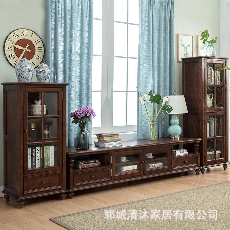 木简约美式实白质柜蜡木家具客厅储物无品牌/地柜木电视小户型复