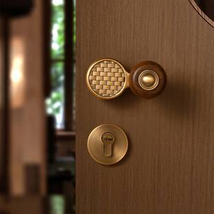 古铜色卧室门锁室内房间木门房门锁磁吸静音家用中古风复古门把手