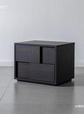 意简式极简黑色床头柜现卧室师约床边柜设计收纳抽屉山屿潮63代储
