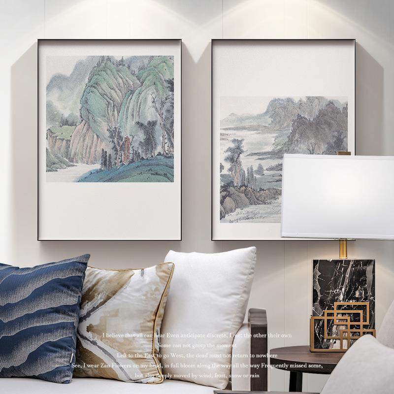 湖X0824-04光山色代约中式装饰画水墨简客沙发背现景画厅书房画