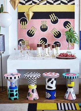 舍现代简约设计师何波研普手绘几卡通图案棋RWY子风圆凳边几化妆