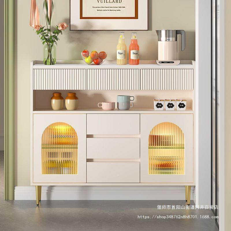 式奶油风板餐边柜窄TMH柜薄款房收纳岩客厅法边柜茶水厨柜