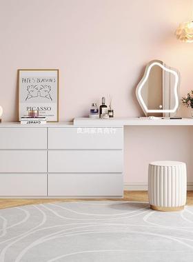 妆斗台柜一体家用卧室现代简约小型户可伸梳缩奶GZF油风化妆桌收