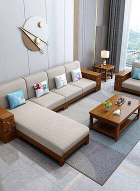 新中式实沙组合小户型冬夏两用布艺沙发床YY-L2526现发代简约多位