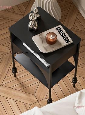 卧床头柜室物小户型沙个发边TH05几家用新款简约黑色窄边柜复古性