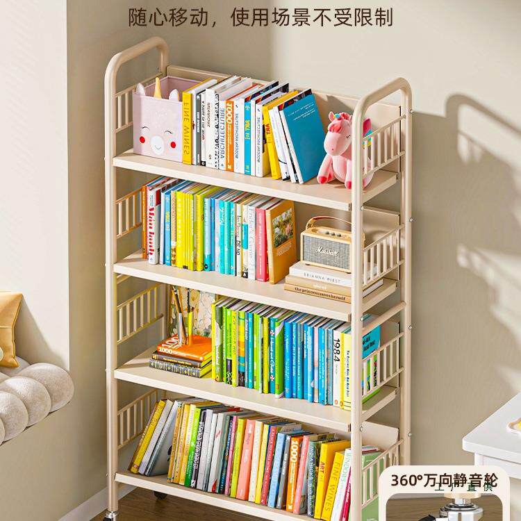 小书架落地置架可移动物靠带轮多层家用简易XTN铁艺墙书柜儿童绘