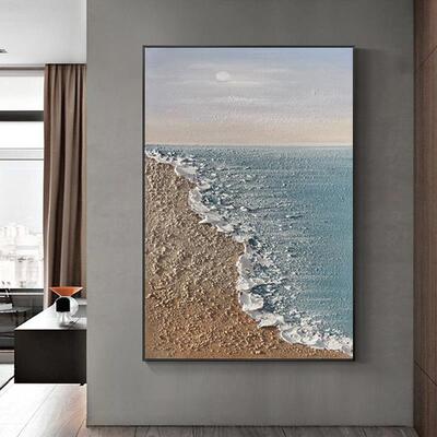 手绘SJ040804抽象饰油画客厅挂画画景海玄关装样板房石英砂肌理画