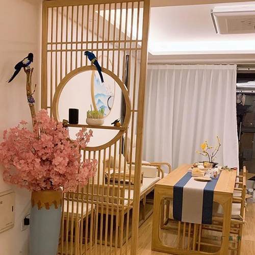 新中原木格栅隔断日式式实木屏风门客厅现985代约入户玄关推拉简