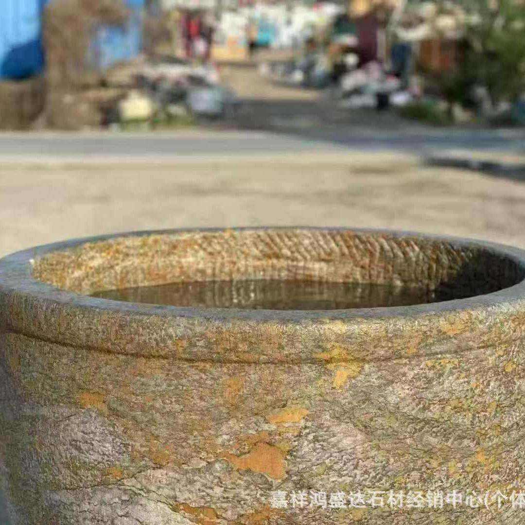 新款庭院缸青石花盆缸仿古雕鱼缸荷花鱼圆缸院内石鱼青水石鱼缸摆