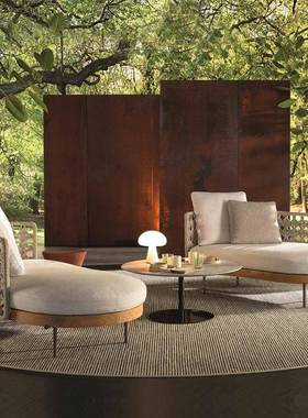 户藤编样阳庭MTSF-057院柚木沙发花园弧外形圆单人台实木板房露天