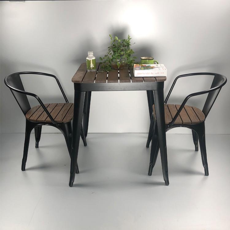 loft工业风餐桌 榆木铁皮桌子 简约榆木方桌圆桌工作台奶茶桌