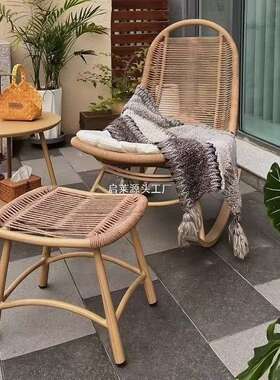 藤编L型懒人椅藤材质丝绵坐垫中式风格户外庭院