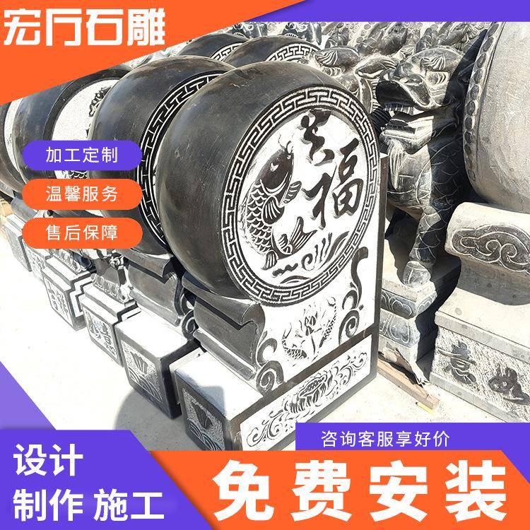 青石雕刻石抱鼓 生产山东石鼓门墩石鼓蹬石鼓 仿古石墩石鼓