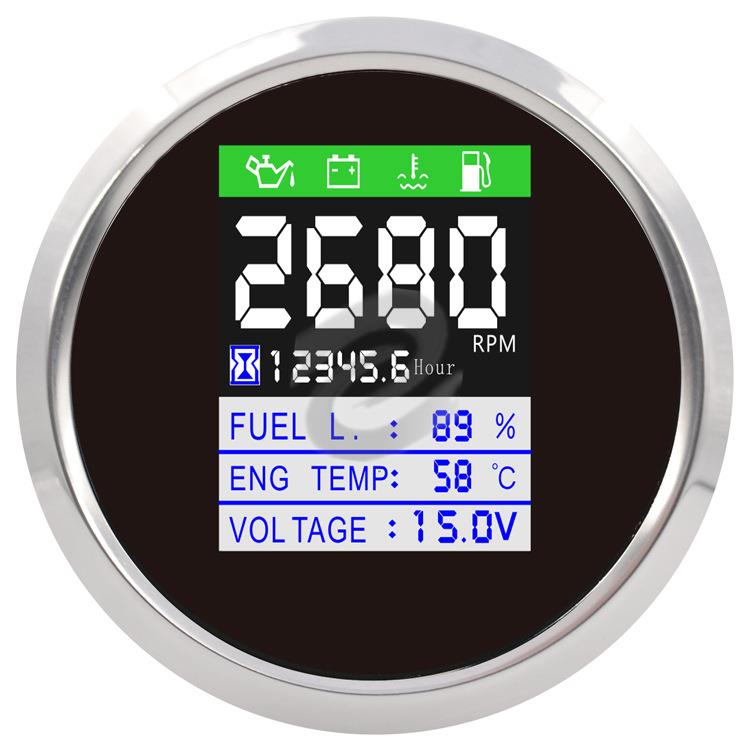 85mm汽车多功能大表转速计时/油位/电压/水温/油压数显LED船用表
