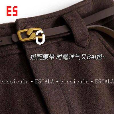 醋酸高羊EZ毛时尚厚 款垂筒FTG感腰阔+腿裤毛秋冬季职业呢直工X装