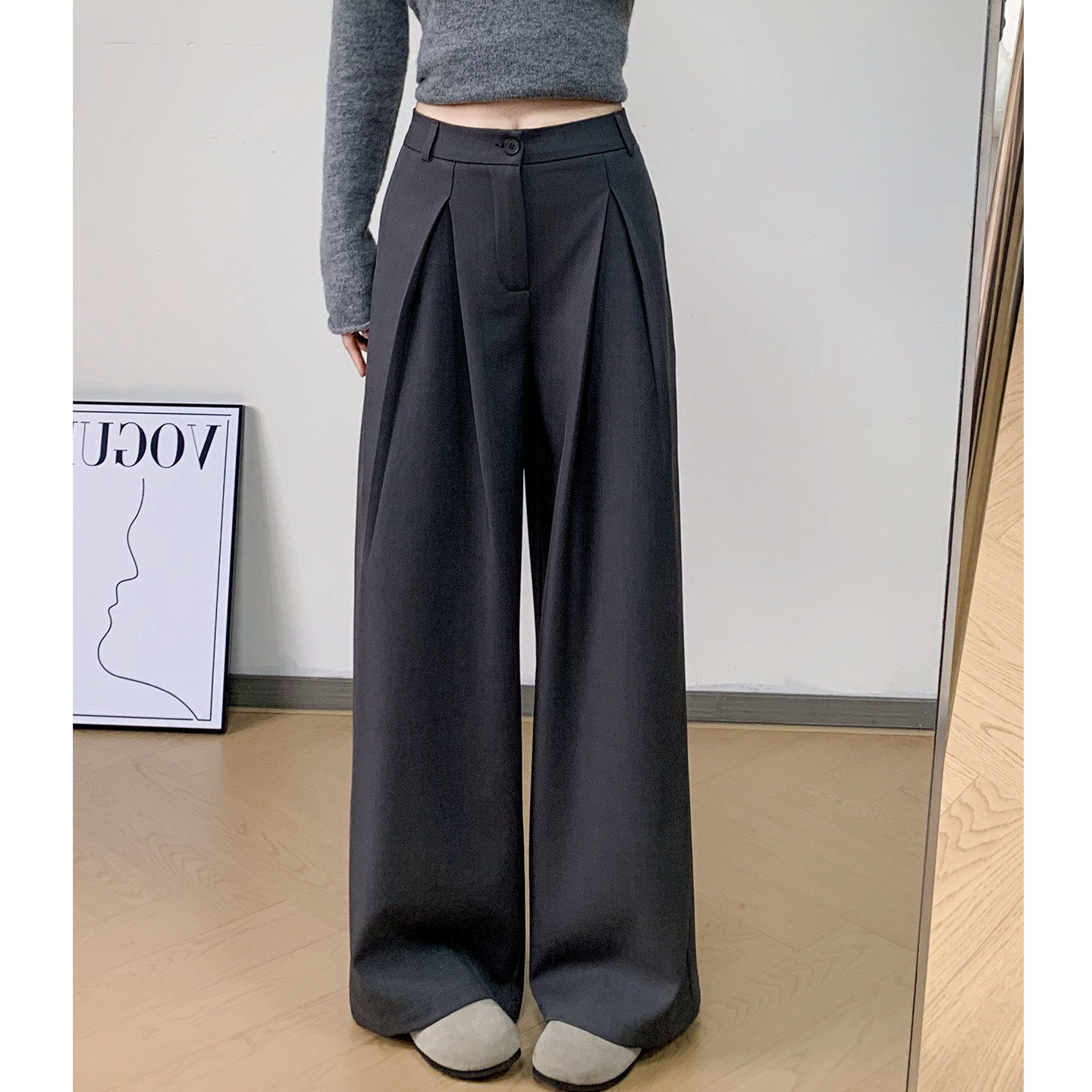 高级感阔腿裤女春秋2026新款垂感直筒小个子高腰显瘦休闲西装裤子